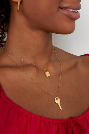 Double chain key and lock - Gold Color Stainless Steel h5 Picture3